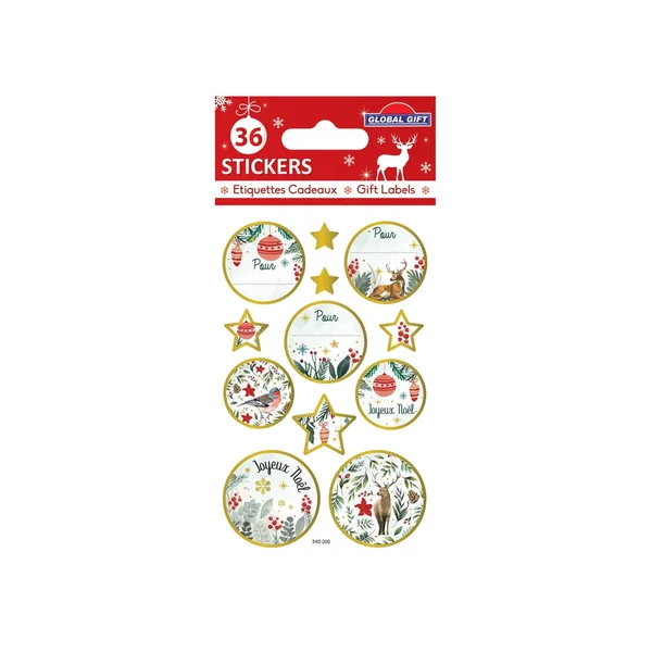 36 Pegatinas GLOBAL GIFT navideños - dorados