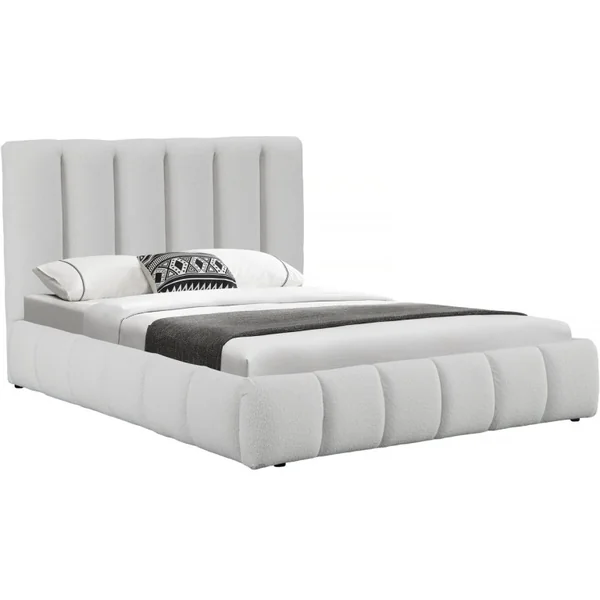 Cama Boucle com baú "Annie" - 140 x 190 cm - Branco
