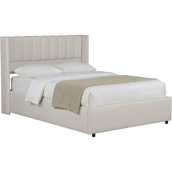 Cama de casal "Saint-Moritz" em linho com caixa - 160 x 200 cm - Bege