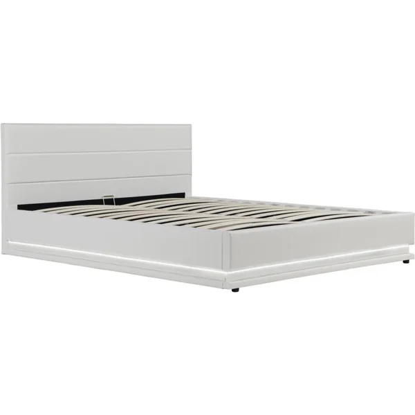 Cama LED com baú "Anastasia" - 140 x 190 cm - Branco