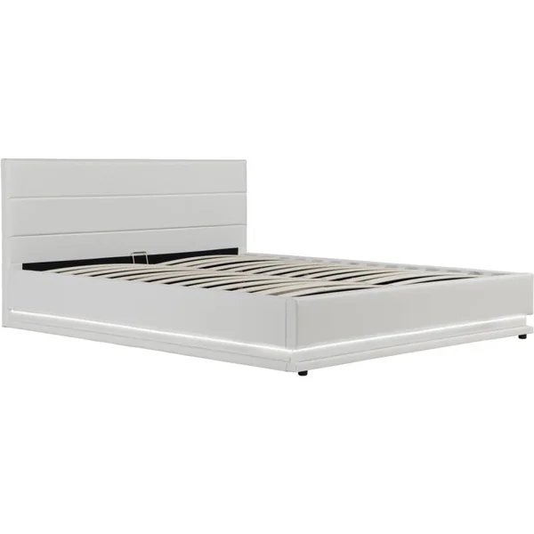 Cama LED com baú "Anastasia" - 160 x 200 cm - Branco