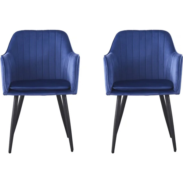 Conjunto de 2 cadeiras de veludo "Velma" com braços - Azul