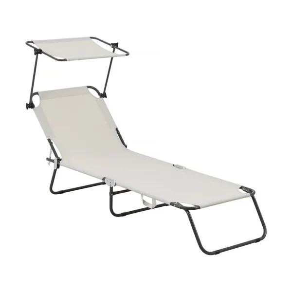 Espreguiçadeira dobrável "Lazy" - Com guarda-sol - Bege