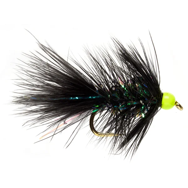 Fulling Mill Streamer - Shimmer Bugger Cuenta black & Chartreuse