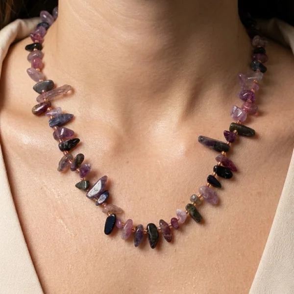 H&Co Collar Chispa Agata y Cuarzo Magenta