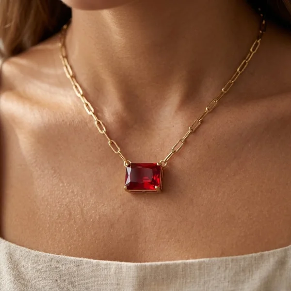 H&Co Collar de Cadena con Dije Brillante Red