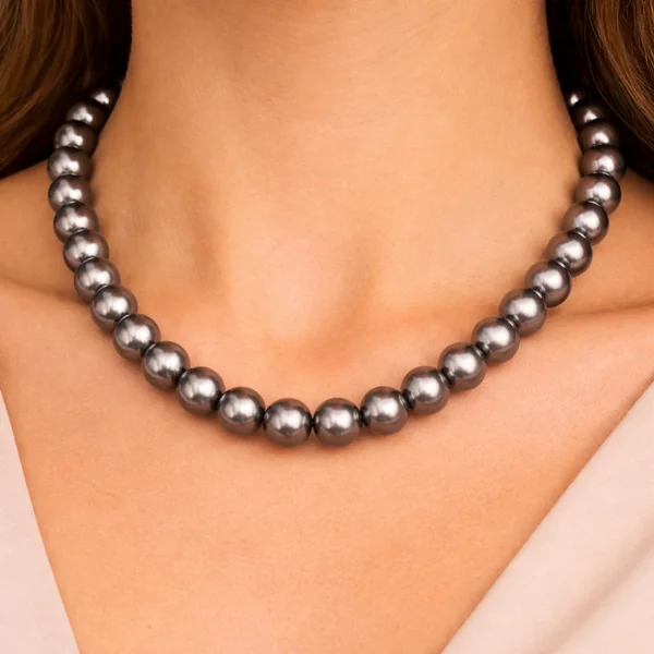 H&Co Collar Perla de Vidrio Gris Plomo