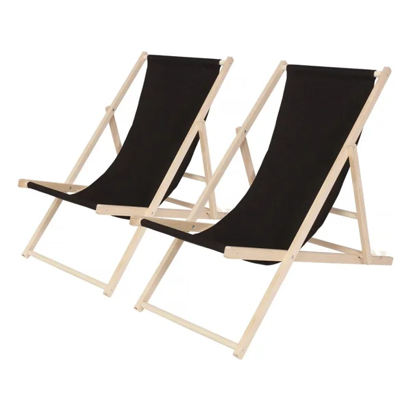 Juego de 2 tumbonas de madera "Chilienne" - Negro
