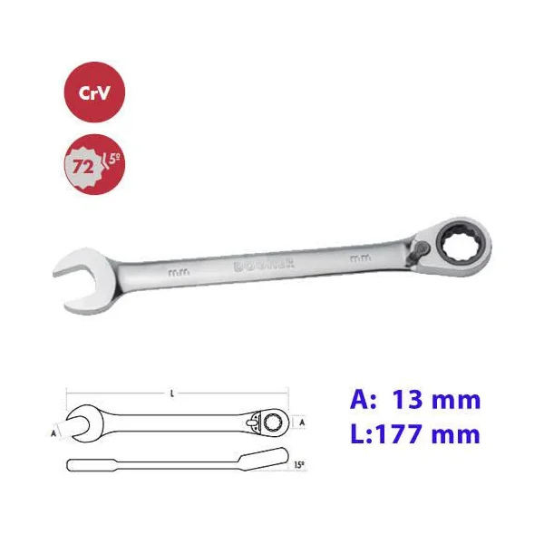 LLAVE COMBINADA CARRACA REVERSIBLE 13 MM