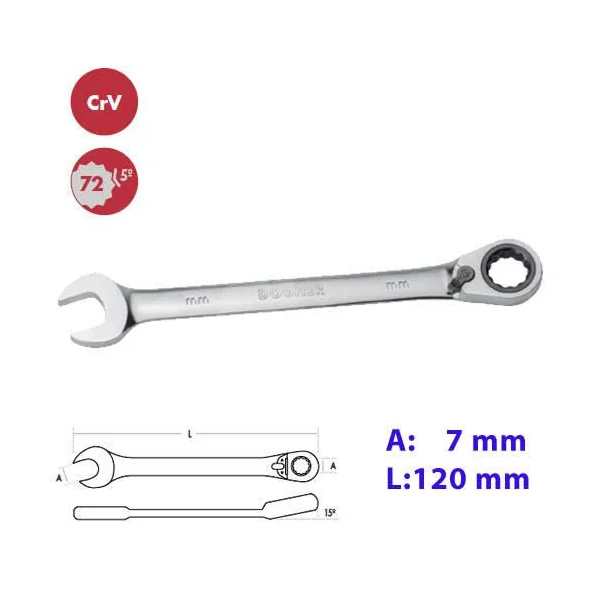 LLAVE COMBINADA CARRACA REVERSIBLE 7 MM