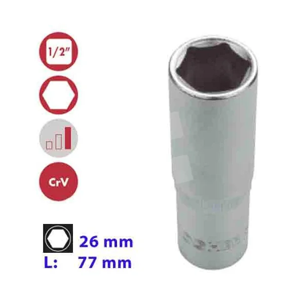 LLAVE VASO HEXAGONAL LARGA 1/2" 26MM