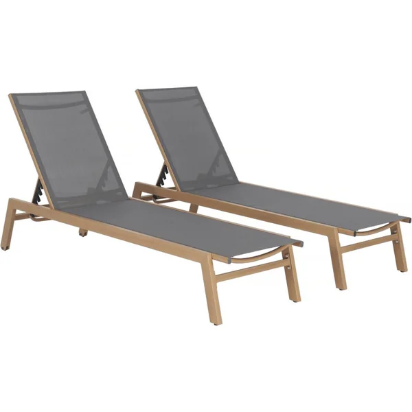 Lote de 2 tumbonas de aluminio imitación madera "Elysia" - Gris