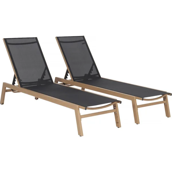 Lote de 2 tumbonas de aluminio imitación madera "Elysia" - Negro
