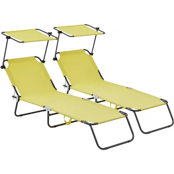Pack de 2 tumbonas plegables "Lazy" - Con parasol - Amarillo