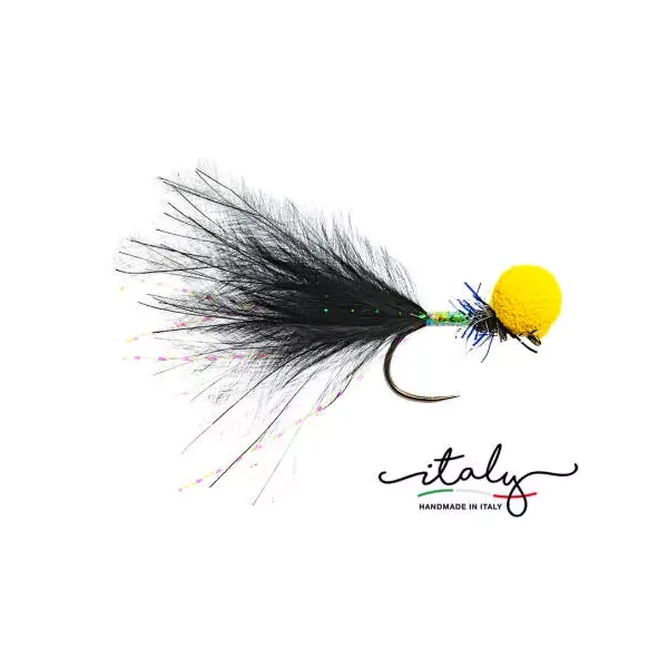 Shiny Marabou Booby Black mosca lago
