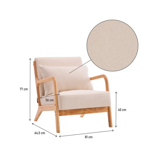 Sillón "Clinton" de madera de estilo escandinavo - Beige - Imagen 3
