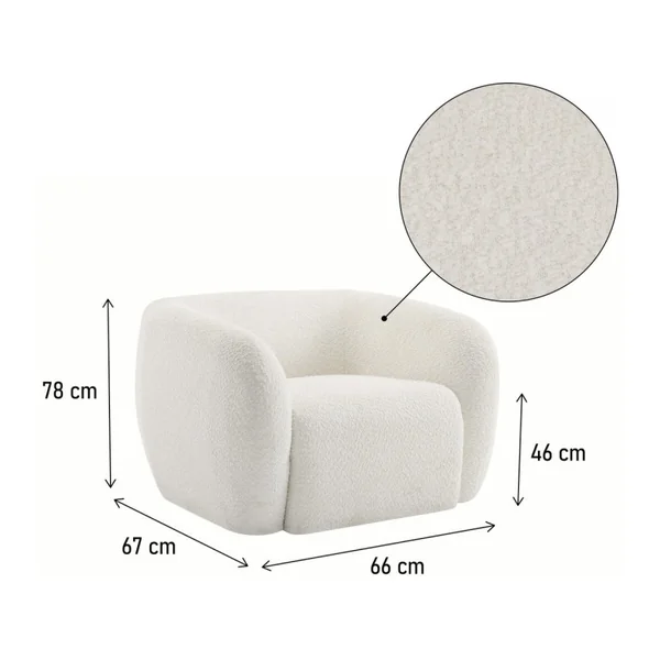 Sillón de tela bouclé "Washington" - Blanco - Imagen 3