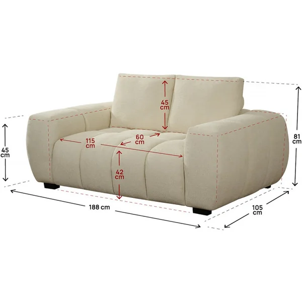 Sofá de chenilla “Cambon” – 2 plazas – Beige - Imagen 3