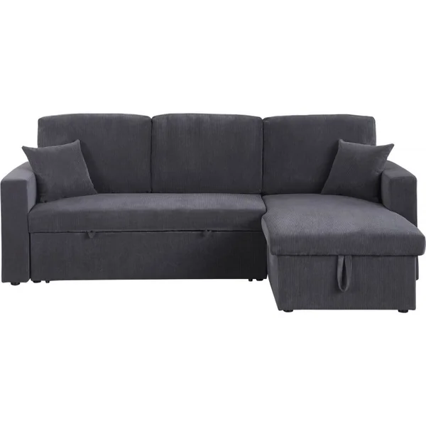 Sofá esquinero convertible de pana «Alain» - 3 asientos - Gris