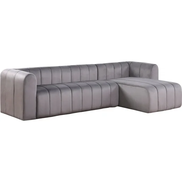 Sofá esquinero de terciopelo "Victor Hugo" - 3 plazas - Gris