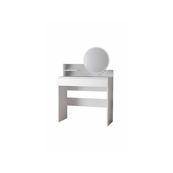 Tocador "Harmony Mini Round" con espejo de madera - 90 x 40 x 133 cm - Blanco