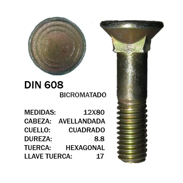 TORNILLO ARADO DIN 608 12X80 8,8 - Imagen 2