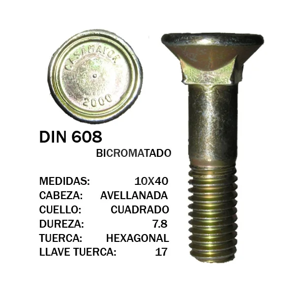 TORNILLO DIN 608 10X40 BICROMATADO 8.8