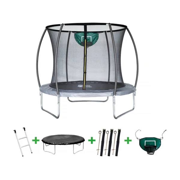Trampolim “jumper” Prestige de 2,44 m e cesta de basquete