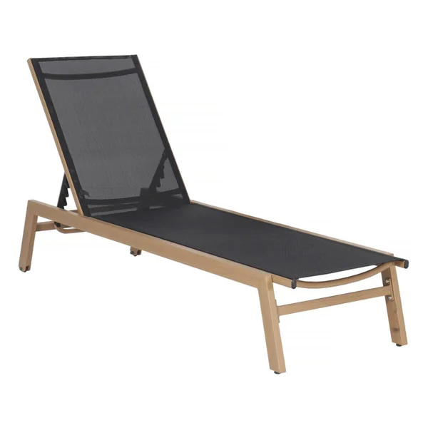 Tumbona de aluminio "Elysia" efecto madera - Negro