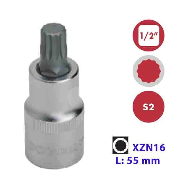 VASO 1/2" CON PUNTA XZN 16X55MM